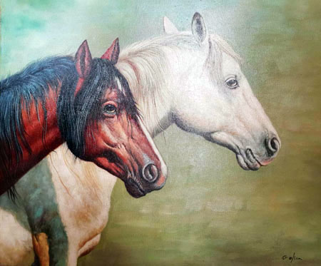 1156-T2 | 50cm x 61cm | chevaux 